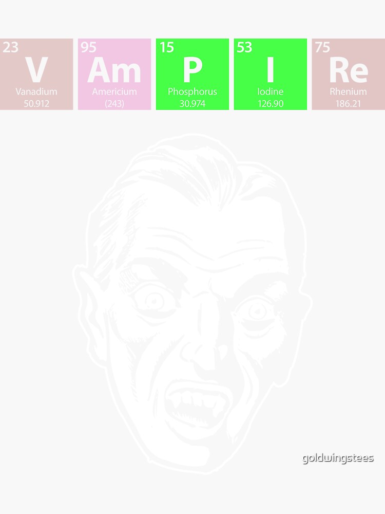 Vampire Spelled With Elements From Periodic Table With Vampire Face Sticker For Sale By 2338