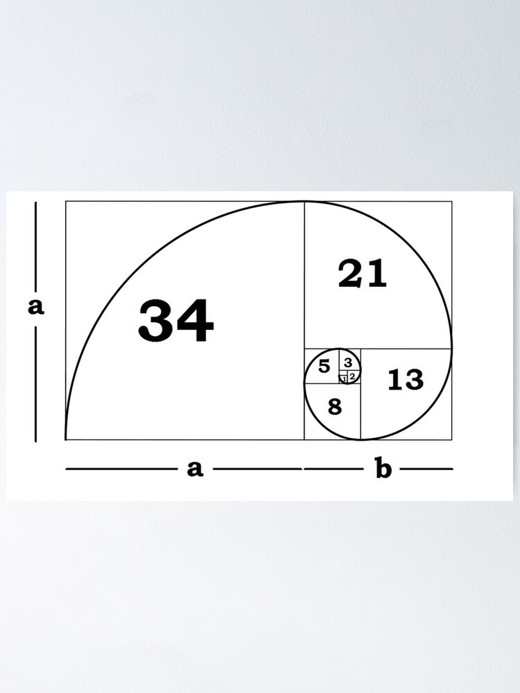 Alternate view of #Golden #Ratio #GoldenRatio #Design Ideas Fibonacci Spiral = 1.6180339887498948420 Poster