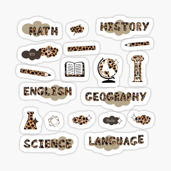 "Leopard Animal Print School Subject Sticker Pack" Sticker for Sale by