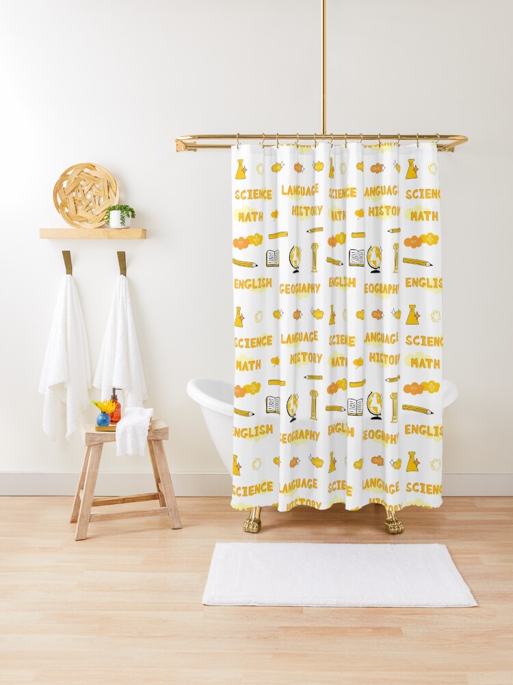 Yellow School Subjects Sticker Pack Shower Curtain By The Goods