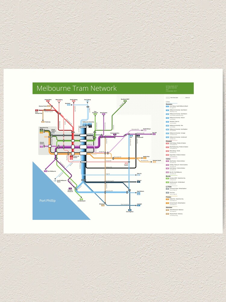 Melbourne Tram Network Map Art Print By Pmallis Redbubble