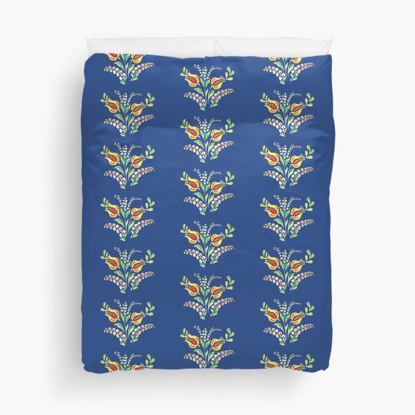 Yellow white Hungarian floral motifs Duvet Cover