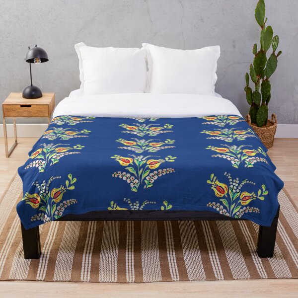 Yellow white Hungarian floral motifs Throw Blanket