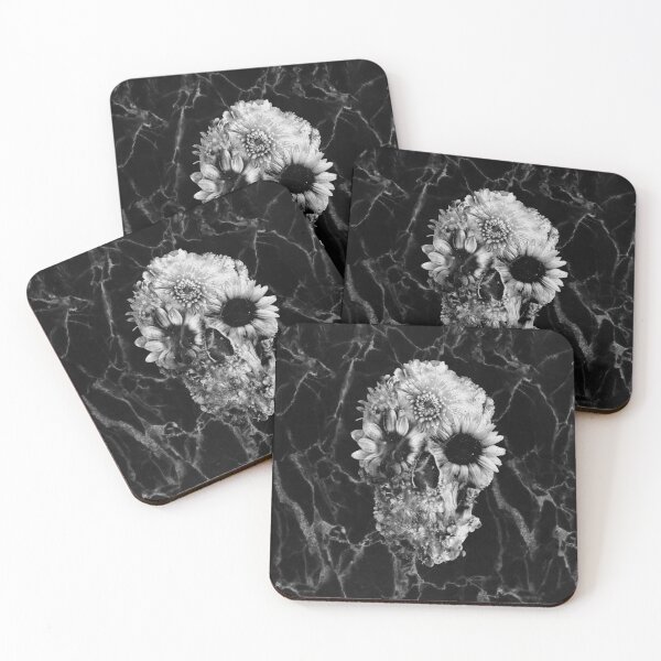 Floral Skull Marble Coasters (Set of 4)