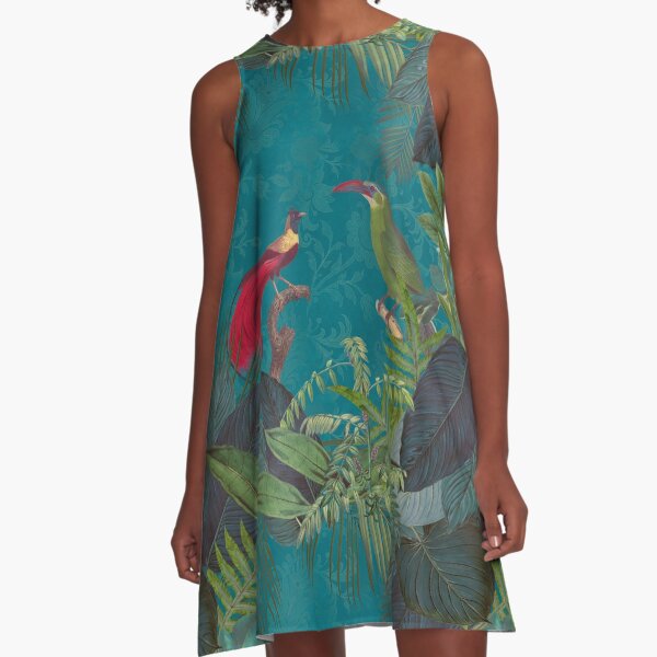 Birds Of Jungle Vintage Botanical Illustration A-Line Dress