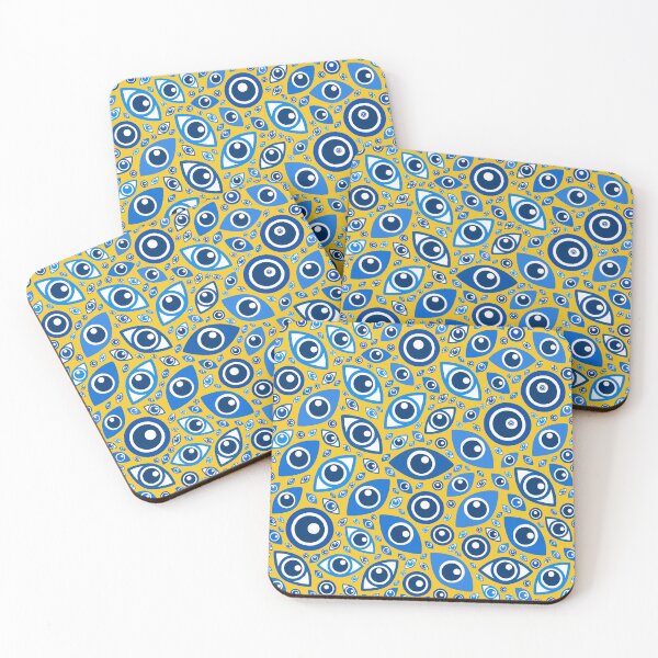 Item preview, Greek Evil Eye pattern Blues on Yellow designed and sold by Nartissima.