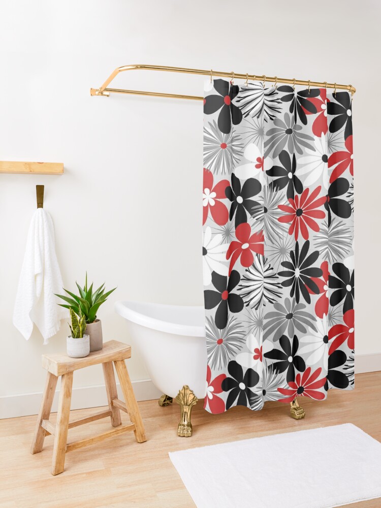 Mid Century Minimalist Shower Curtain Abstract Flower Girl For Bathroom  Decor