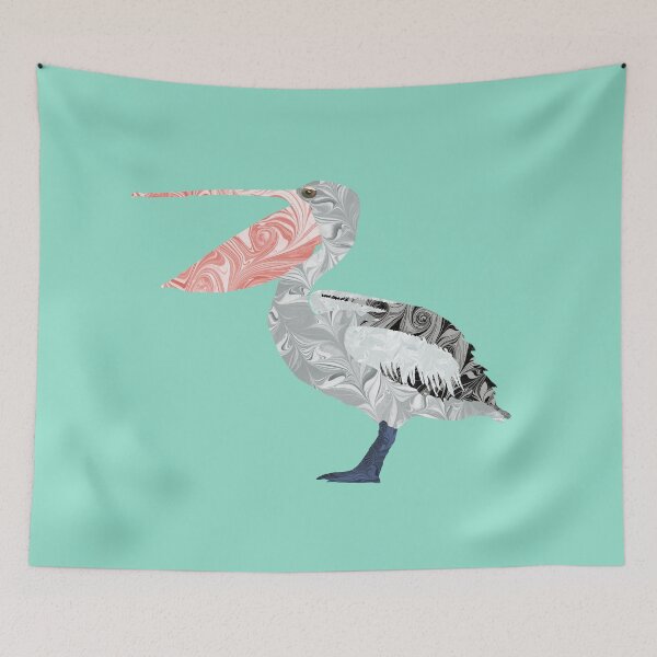 Item preview, Australian Pelican Marbled Paper Collage designed and sold by MarbleCloud.