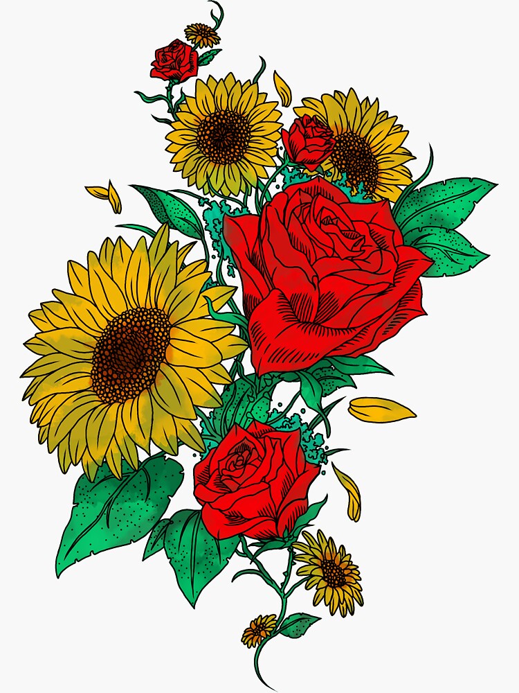 "Sunflowers And Roses" Sticker by Lolster Redbubble