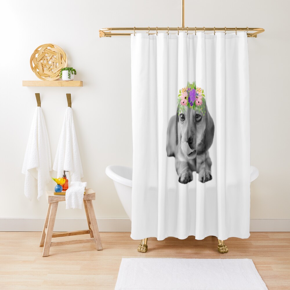 Cute Floral Dachshund Puppy Shower Curtain