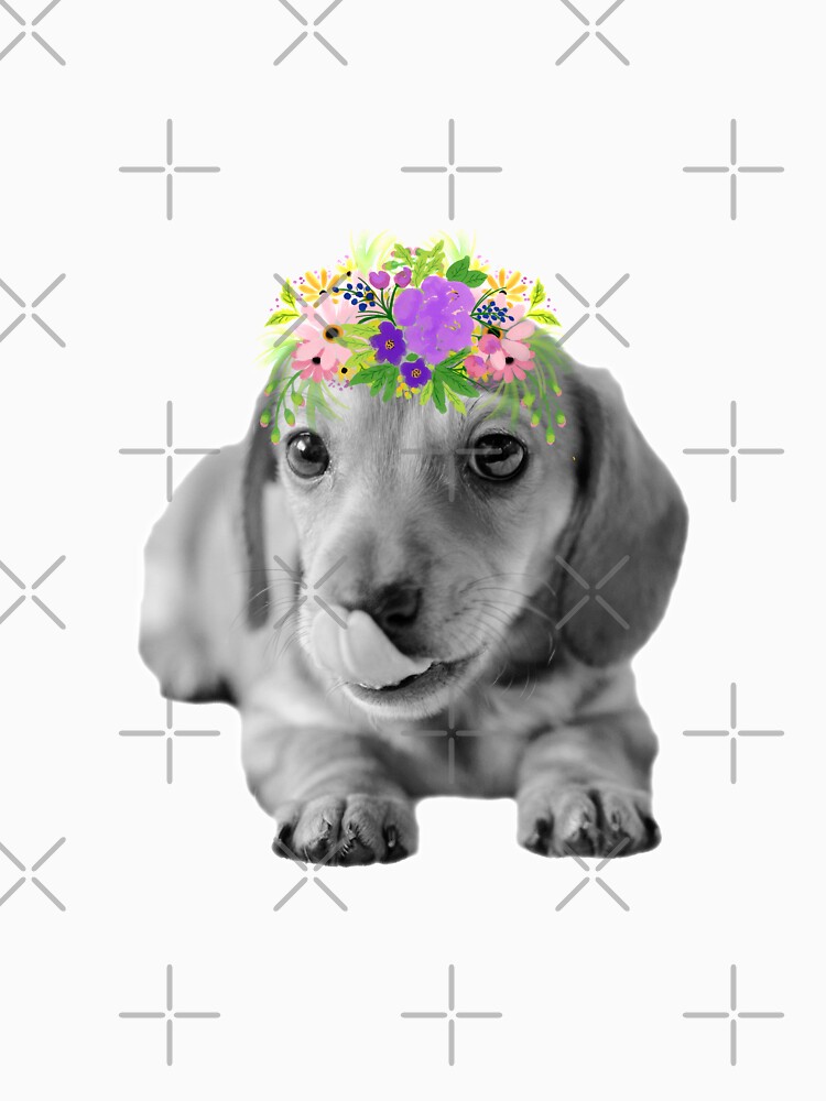 Cute Floral Dachshund Puppy by tribbledesign