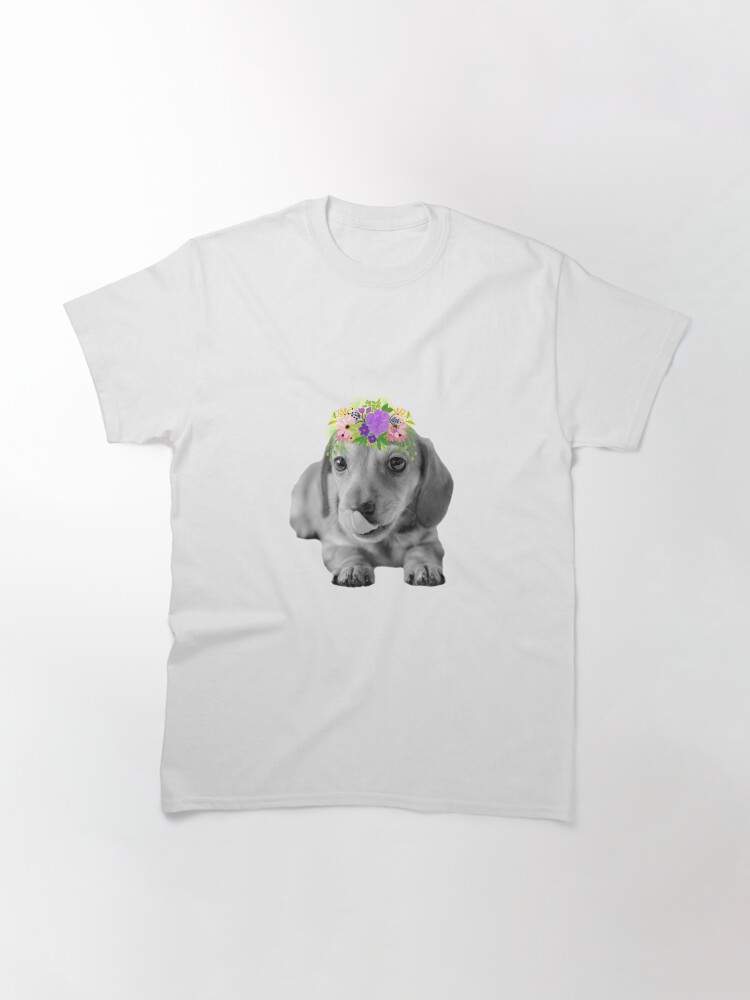 Alternate view of Cute Floral Dachshund Puppy Classic T-Shirt
