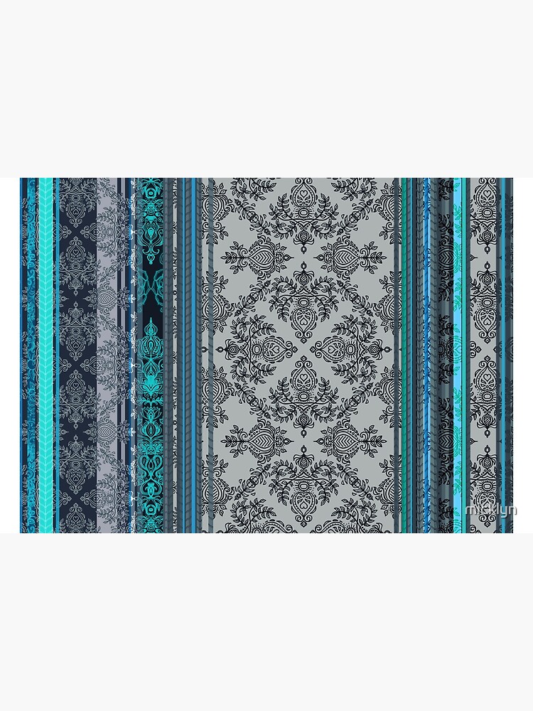 Teal, Aqua & Grey Vintage Bohemian Wallpaper by micklyn