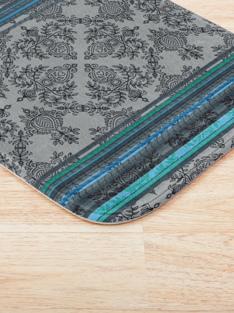 Alternate view of Teal, Aqua & Grey Vintage Bohemian Wallpaper Bath Mat