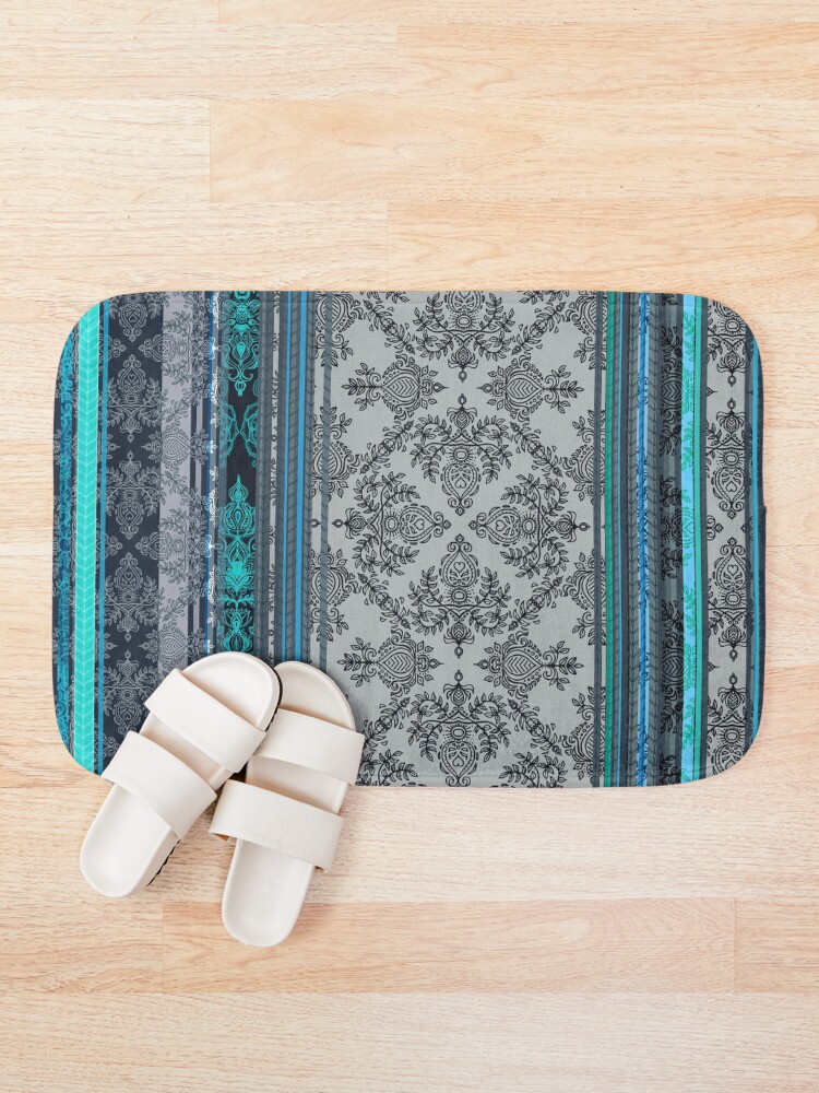 Alternate view of Teal, Aqua & Grey Vintage Bohemian Wallpaper Bath Mat