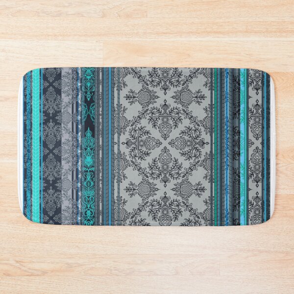 Teal, Aqua & Grey Vintage Bohemian Wallpaper Bath Mat