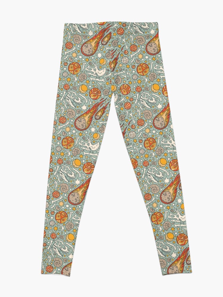 Alternate view of The Asteroid & the Omega || Dinosaur Fossil Space Art Leggings