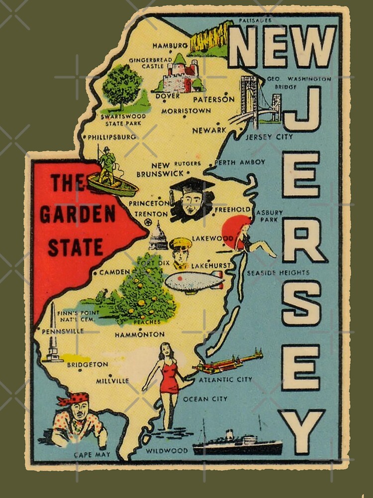  Vintage Fish New Jersey State Map NJ Fly Fishing Premium  T-Shirt : Clothing, Shoes & Jewelry