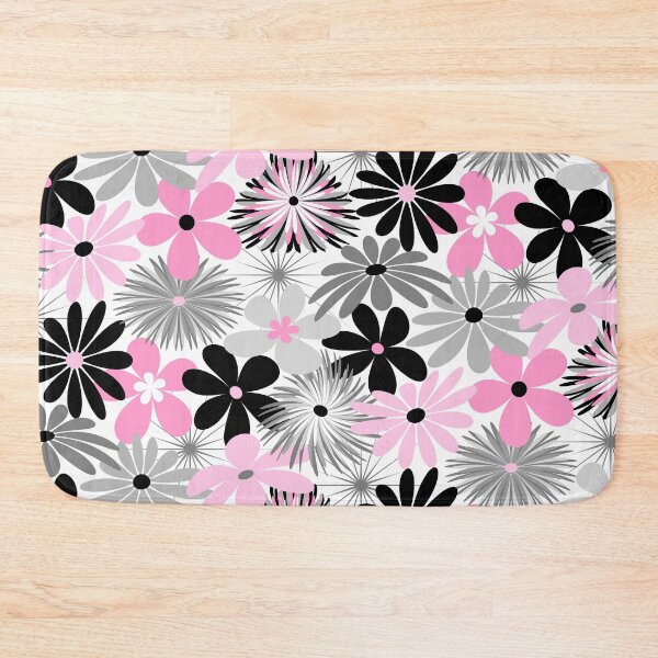Item preview, Mid Century Modern Funky Flowers in Pink, Gray, Black and White designed and sold by Elsy's Art.