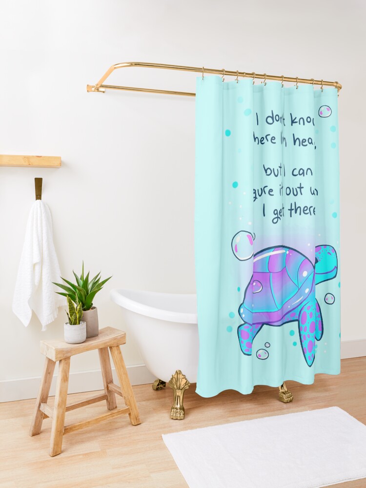 Alternate view of "I don't know where I'm headed" Optimistic Sea Turtle Shower Curtain
