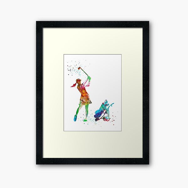 Girl golfer, golfer, watercolor girl golfer Framed Art Print