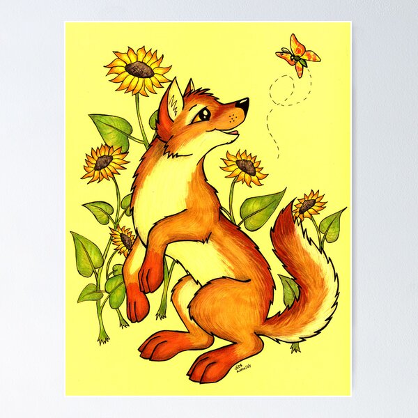 Item preview, Red Wolf in Summer - Sunflowers and Butterflies designed and sold by Crafty As A Coyote.