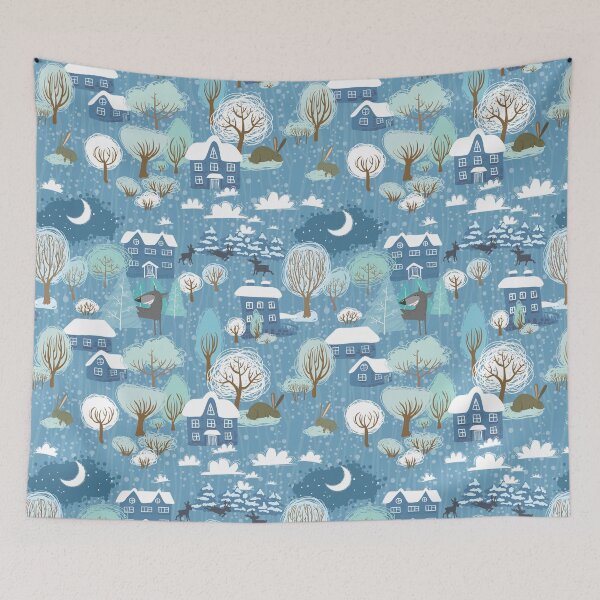 Item preview, Winter Wonderland in a Forest Town with Rabbits, Reindeer and Wolves designed and sold by Pink Pineapple Works.