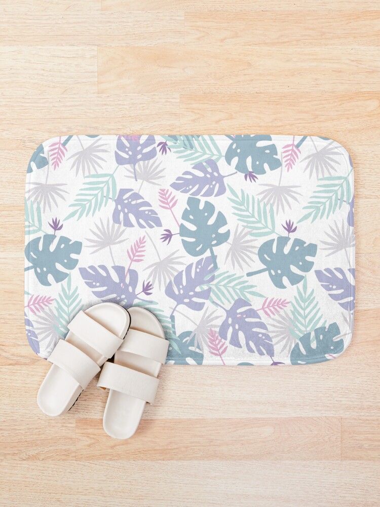 Alternate view of 80s Purple Pastel Paradise Tropical Leaves Bath Mat