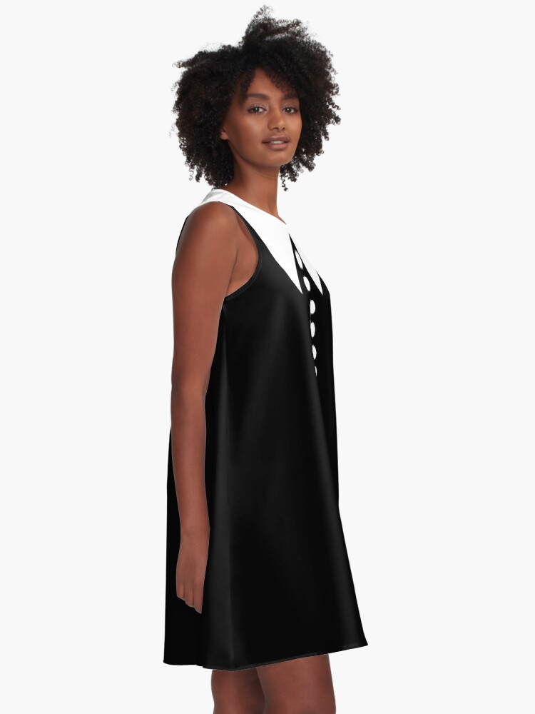 Alternate view of Faux Collar and Buttons in Black and White A-Line Dress