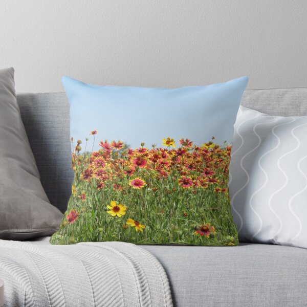 Indian Blanket Wildflowers in a Texas field. Throw Pillow