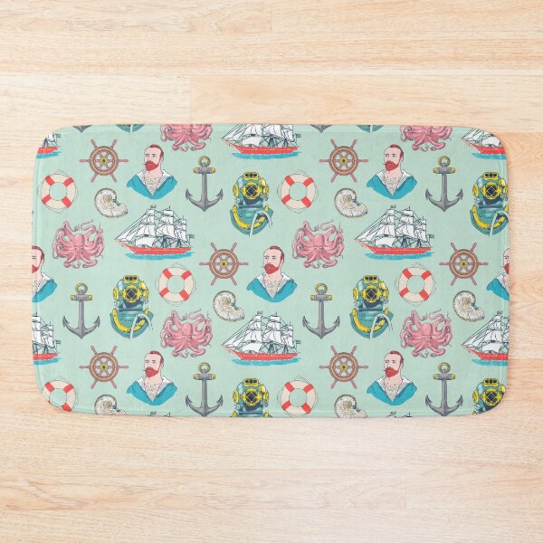 Item preview, Vintage Hand Drawn Nautical in Teal, Red, White, Pink and Gray designed and sold by vinpauld.