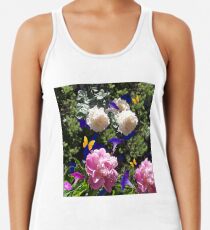 WEISSE ROSEN ROSA PÄONIEN SCHMETTERLING GARTEN ART Racerback Tank Top