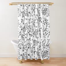 Vintage distress black an white floral design Shower Curtain