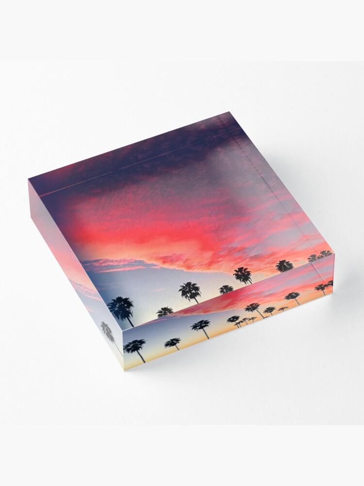 Alternate view of Red Scarlet Sunset Over Palm Trees Art Photo Acrylic Block