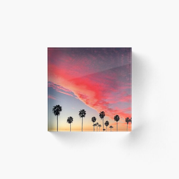 Red Scarlet Sunset Over Palm Trees Art Photo Acrylic Block