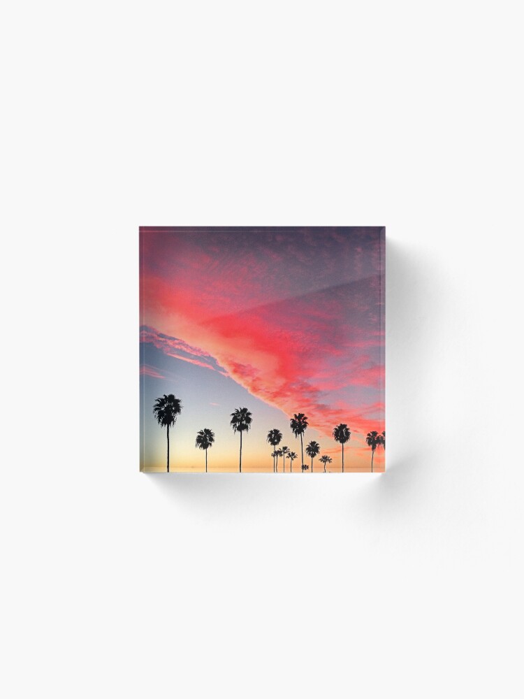 Alternate view of Red Scarlet Sunset Over Palm Trees Art Photo Acrylic Block
