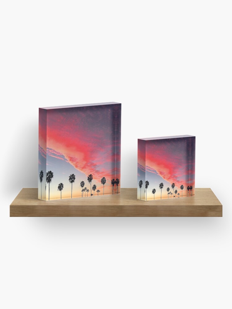 Alternate view of Red Scarlet Sunset Over Palm Trees Art Photo Acrylic Block