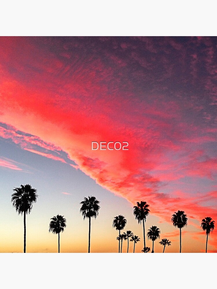 Red Scarlet Sunset Over Palm Trees Art Photo by DEC02