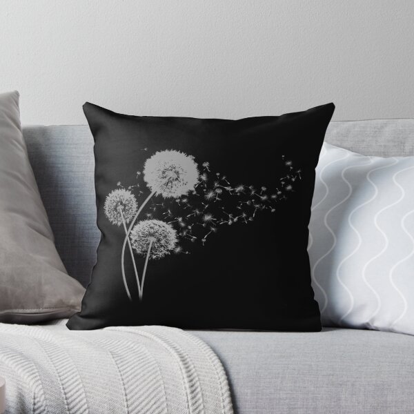 Dandelion Wishes on Black Throw Pillow