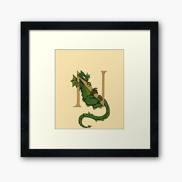 Dragon Letter N (sans Roses) Framed Art Print