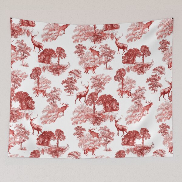 Item preview, Classic Red Toile Deer in Forest Pattern designed and sold by tanjica.
