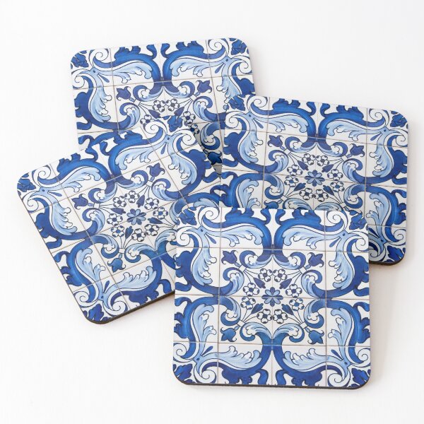 Aperçu de l'œuvre Motif floral antique classique de tuile d'azulejo bleu de Lisbonne créée et vendue par WheresMyMojo.