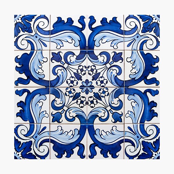 Antique Azulejo Tile Floral Pattern Photographic Print