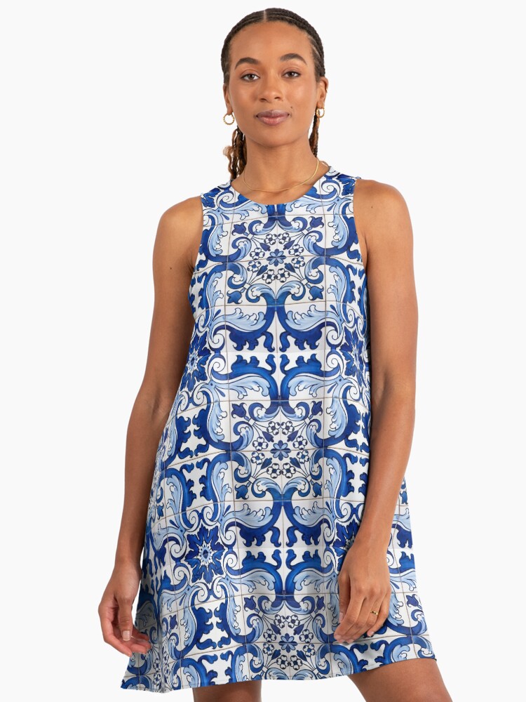 Antique Classic Lisbon Blue Azulejo Tile Floral Pattern" A-Line Dress for  Sale by ernstc | Redbubble