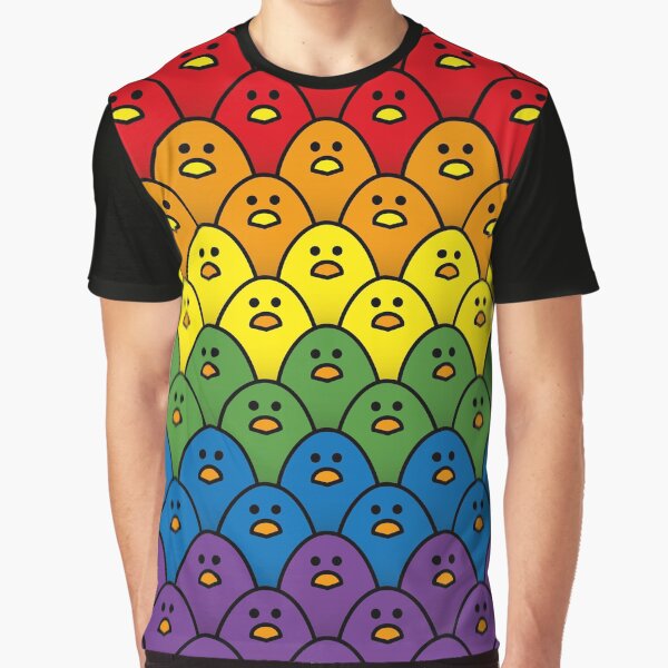 Bold Rainbow Coloured Chicks in Horizontal Double Rows Graphic T-Shirt
