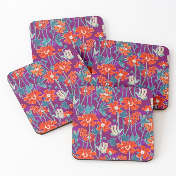 Item preview, Fiery red flowers on violet background designed and sold by Irina Ivanova.