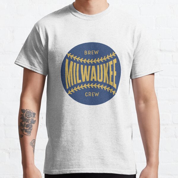 Milwaukee Brewers Helmet T-Shirt from Homage. | Gold | Vintage Apparel from Homage.