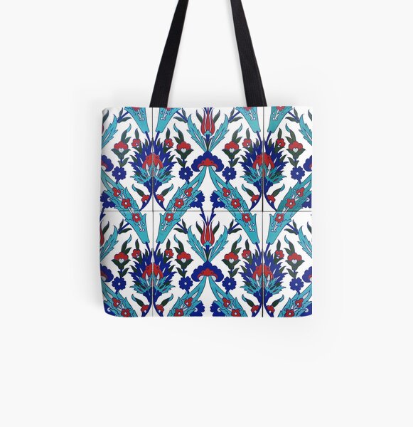 Turkish Iznik Floral Pattern All Over Print Tote Bag