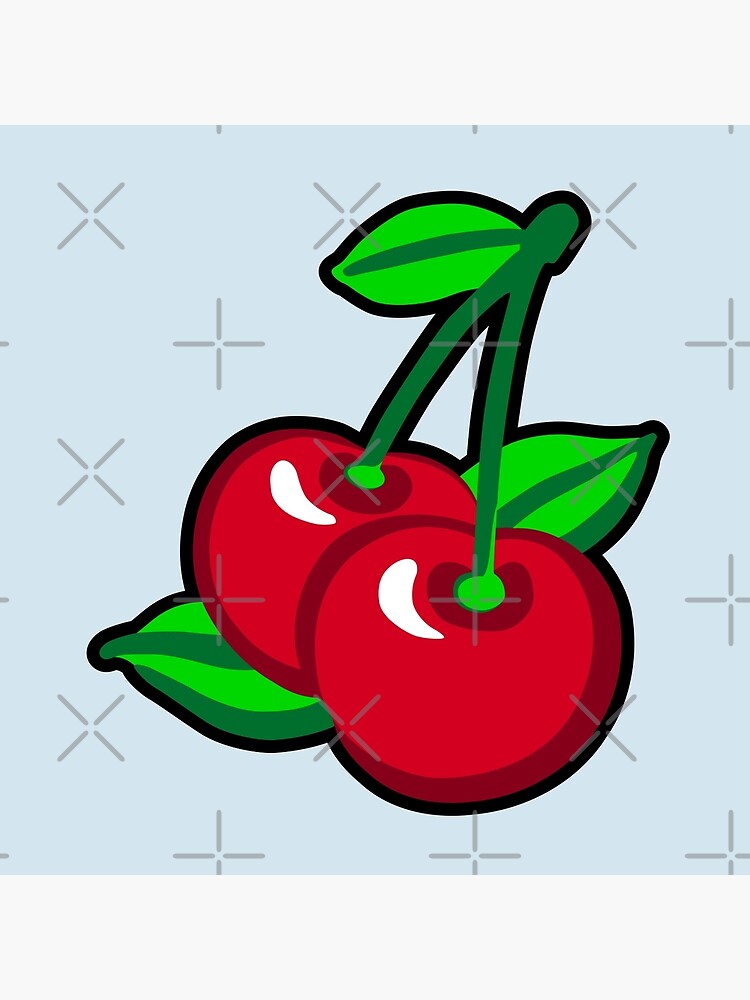Cartoon Red Green Black Cherries Fruit Graphic