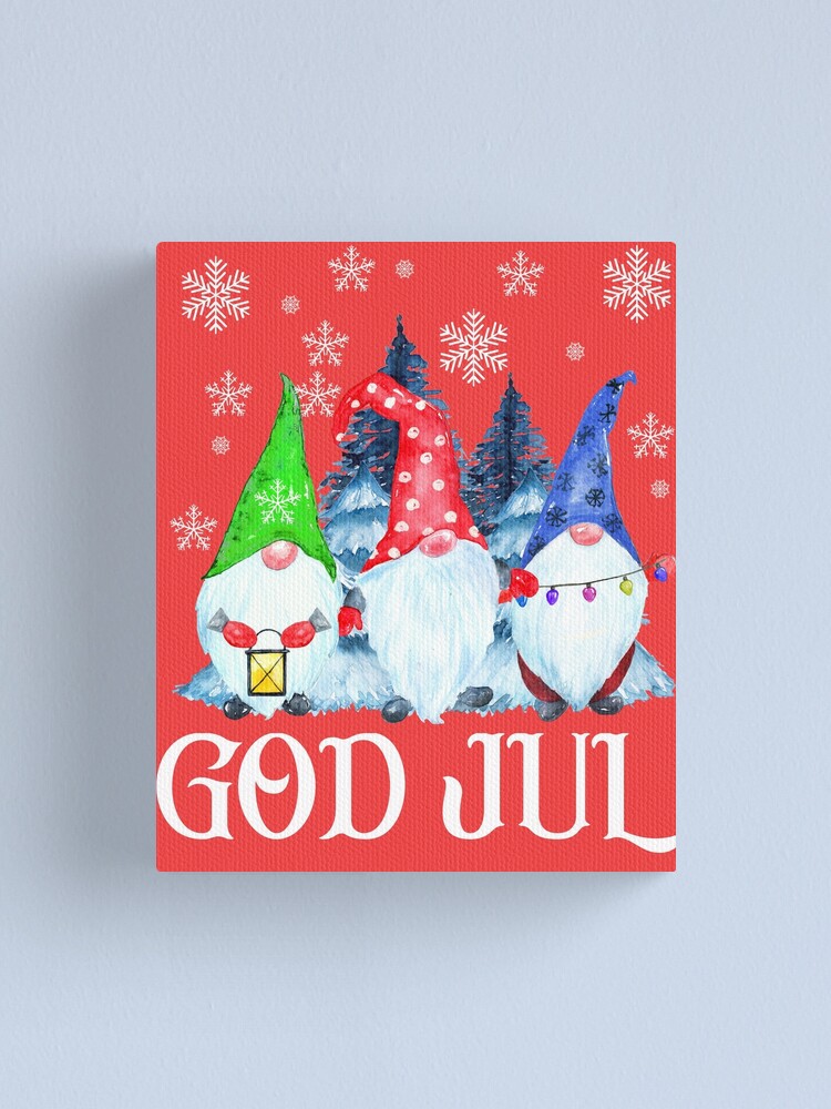 God Jul Nordic Gnomes Tomte Nisse Skandinavisch Schwedisch Norwegisch Weihnachten Leinwanddruck Von Funnytshirtemp Redbubble